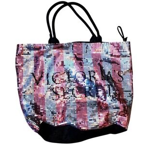 Victoria's Secret Pink Silver Sequin Stripe Tote Bag LimitedEdition Black Friday